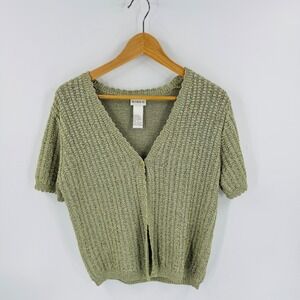 Vintage Koret Sage Green Short Sleeve Cardigan Size S Earthy Cottage Goblin Soft